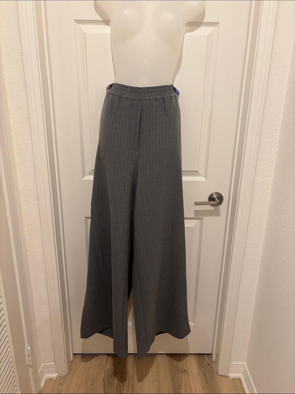 Vince Camuto Charcoal Pinstripe Wide-Leg Trousers